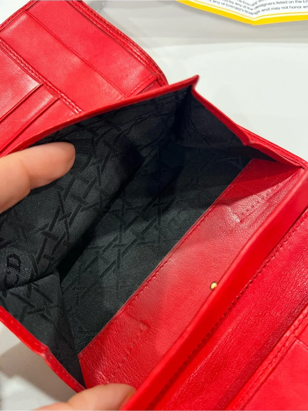 Authentic Christian Dior Cannage Travel Wallet Red + COA